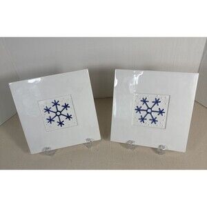 Crate & Barrel Set Of 2 Ceramic Snowflake Trivet Made in Italy Ceramica Stefani